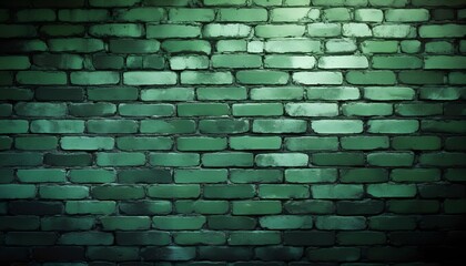 A green brick wall with subtle texture variations and soft natural lighting serves as a minimalist wallpaper background, featuring weathered green and dark green bricks arranged in a classic pattern.