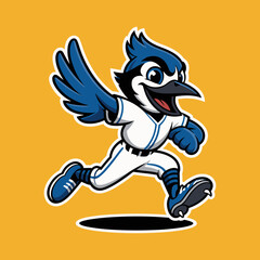 Cheerful Blue Jay Baseball Mascot Running