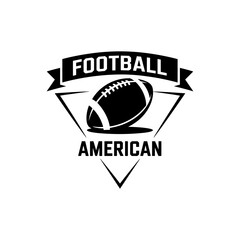 A Striking Black and White American Football Emblem Featuring a Football within a Shield Design, with "Football" and "American" Banners