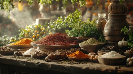 Diverse array of spices and herbs