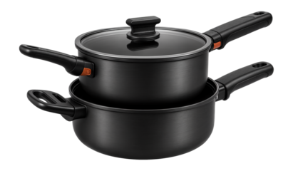 Hard-anodized cookware set with detachable handles for outdoor meal preparation