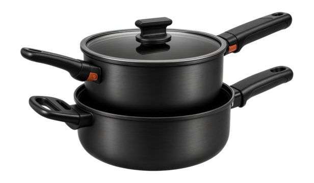Hard-anodized cookware set with detachable handles for outdoor meal preparation