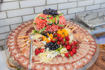  Elaborate Fruit Platter with Carved Watermelon 50 for a Fiftieth Birthday Celebration