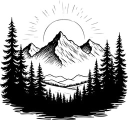 mountain climbing, team forest tree vector bundle