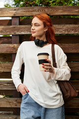 Capturing a moment of relaxation with coffee on a sunny afternoon in the park