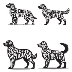 Golden Retriever Dog illustration Vector, Dog Breed Typography Silhouette Design, Dog silhouette with text Name inside Clipart design art