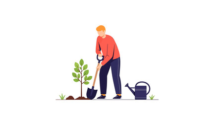 Man Planting a Tree for a Sustainable Future and Environment