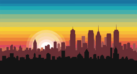 Obraz premium Vibrant Cityscape at Sunset a Modern Silhouette