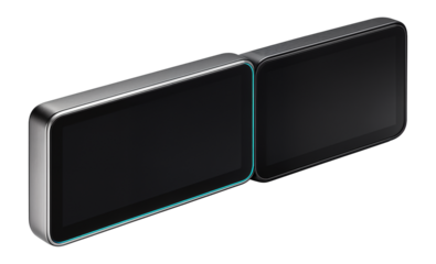 Dual-screen setup with separate driver information and entertainment displays