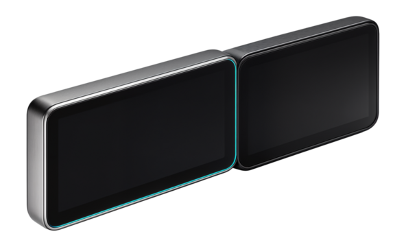 Dual-screen setup with separate driver information and entertainment displays