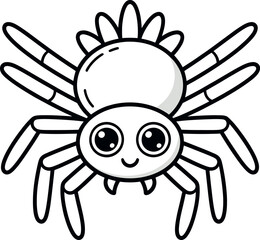 Cute cartoon spider with big eyes and a friendly smile black and white silhouette