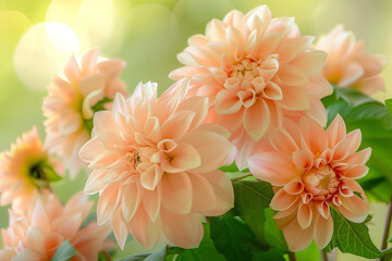 Soft Peach Dahlias in Bloom
