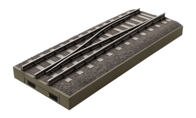 Ballasted turnout with raised embankment and drainage channels