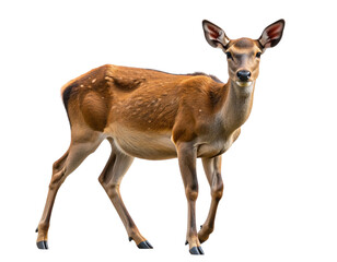 Curious Deer Walking Toward Viewer, Front Facing, isolated on transparent background.
