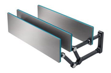 Radiator panels mounted on articulated support arms