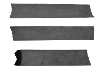 Black adhesive tape paper. wrinkle matte masking tape sticker, Torn pieces adhesive tape set on transparent background . Template mock up for for labels, text. realistic design element, isolated PNG