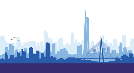 Obraz premium Abstract Cityscape Skyline in Varying Shades of Blue