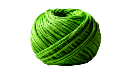 Ball of green yarn rolled tightly isolated on transparent background