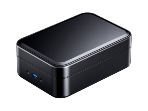 Miniature PC : A sleek, modern miniature PC in a minimalist design, ready for all your computing needs. With its compact form and versatile functionality.