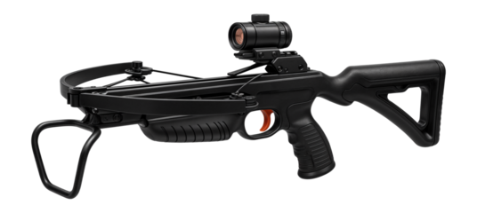 Crossbow with foot stirrup and red dot sight for precision shooting
