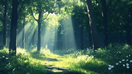 Fototapeta premium Beautiful morning in the forest with sunlight