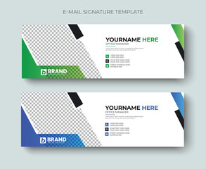 Corporate modern and minimalist email signature or email footer design vector template. Professional business email signature, header, social media cover, banner design with blue and green color.