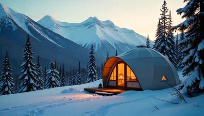 Luxurious Geodesic Dome Cabin in Snowy Mountain Winter Wonderland