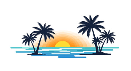 Obraz premium Tranquil Sunset Paradise Palm Trees Silhouette at Ocean's Edge