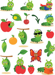 Whimsical Caterpillar and Butterfly Life Cycle Illustrations