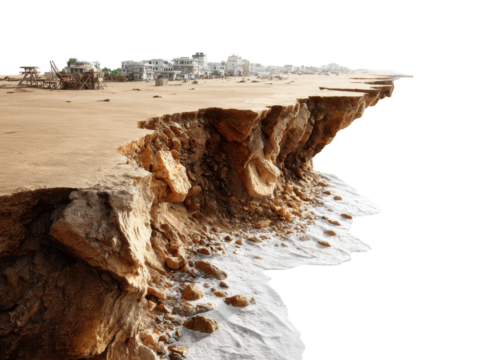 Erosion Landscape: A dramatic coastal scene showcases the raw power of erosion, as the land gives way to the forces of nature.