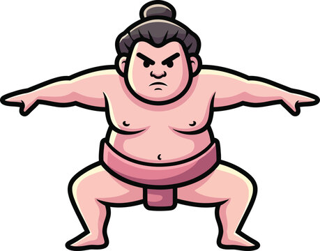 Sumo Wrestler Mascot in Fighting Stance - Japanese Fighter Vector Logo