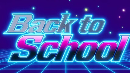 Retro Back to School animated title with neon glow and grid background. Nostalgic graphic for education promotions, student welcome videos, and vintage-themed school events. - Powered by Adobe