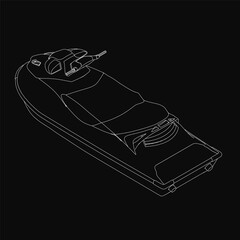 A sleek black and white jet ski drawing stands out against a dark background with crisp white outlines. The water scooter design emphasizes speed and motion with clean, minimalist details.