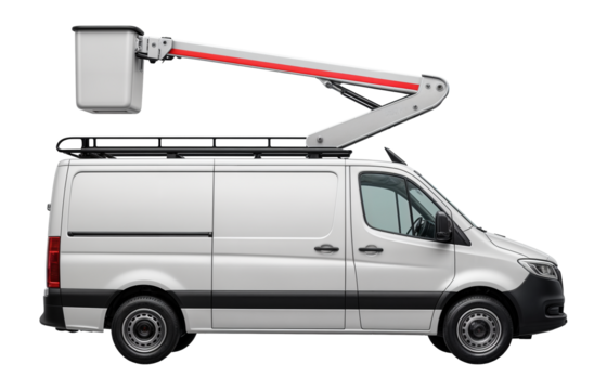 Cable repair van with extendable hydraulic lift and rooftop antenna