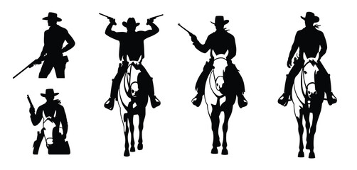 Silhouettes of Cowboys on Horses with Guns