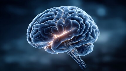 Fototapeta premium Human Brain Anatomy: Detailed 3D Render of Neurological System, Cognitive Functions and Neural Pathways