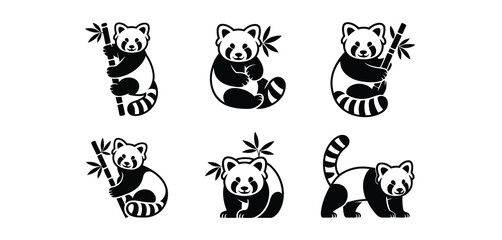 Obraz premium Red Panda Silhouettes with Bamboo