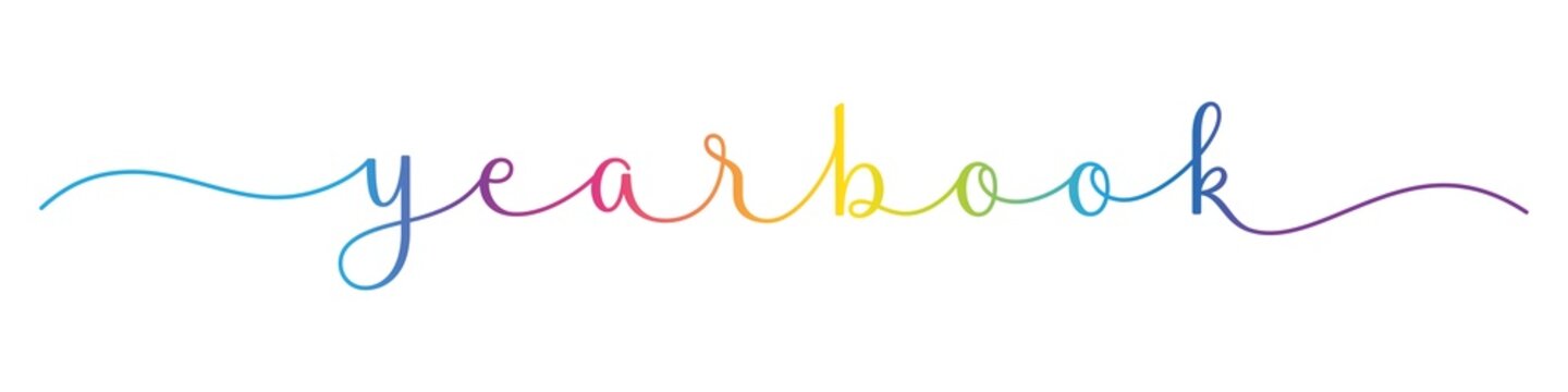 YEARBOOK colorful brush calligraphy banner with swashes on transparent background