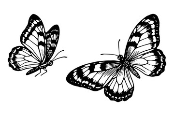 Butterflies vector engraving style illustration