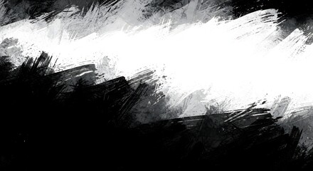 Black and white abstract paint strokes with diagonal white space