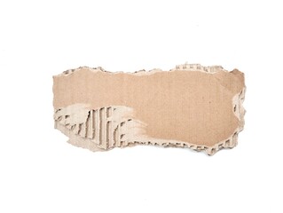 Torn corrugated cardboard piece isolated on white background 