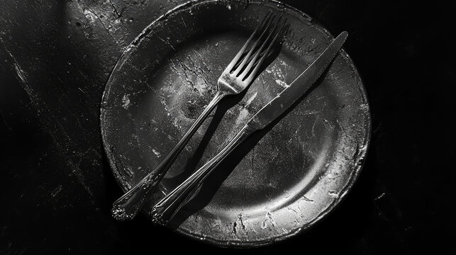 After the Meal (Finished Position): Both the fork and knife are placed together diagonally across the plate: 