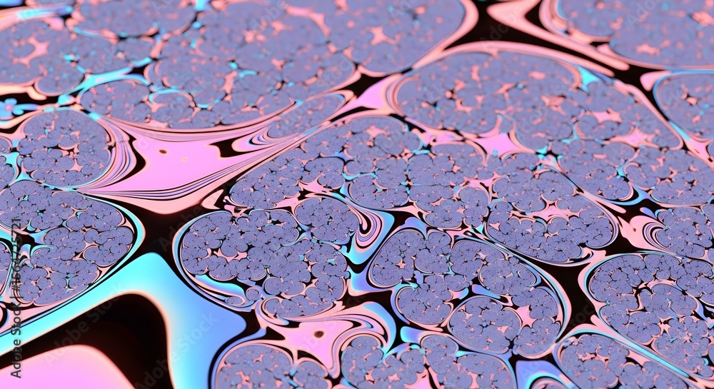 Wall mural fractal pattern with clusters of blue pink and black elements