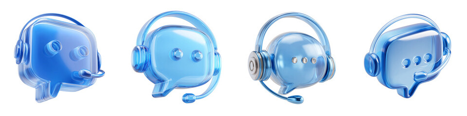 3D Blue Chat Bubble with Headset Icon &ndash; Customer Support Symbol Isolated on Transparent Background PNG

