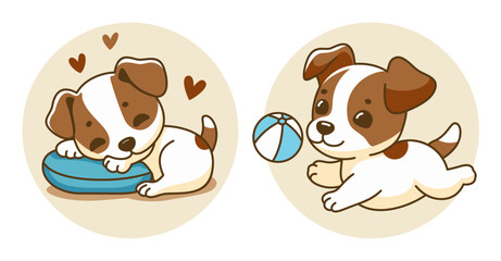 Jack russell terrier puppy in different poses,  cute dog illustration, sticker