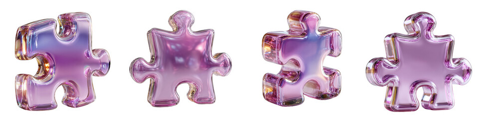 3D Soft Purple Puzzle Piece with Glossy Surface and Rounded Edges &ndash; Isolated on Transparent Background PNG