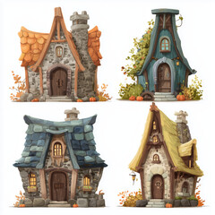 Enchanted Fairy Houses in Autumn , PNG isolated cut out image