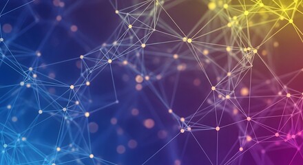 Obraz premium Network of glowing nodes and connecting lines on a gradient background