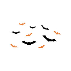 Silhouette bats in various positions, orange and black, against a white background.