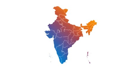 Gradient India Map with State Borders on White Background